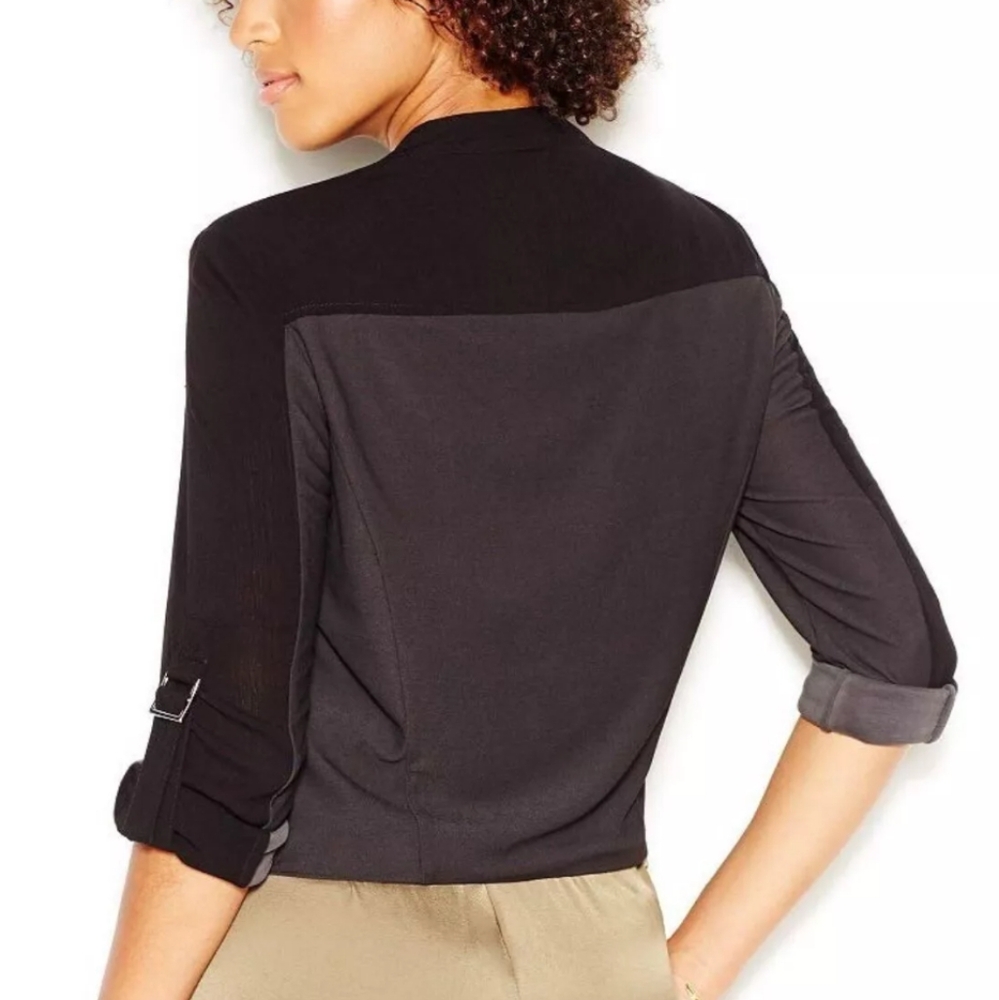 Rachel Rachel Roy Black Mixed Media Moto Style Cropped Jacket Size Medium - Picture 3 of 12